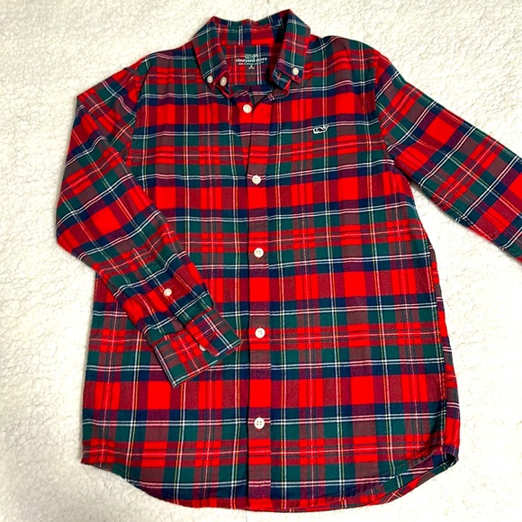 Vineyard Vines Merry Plaid Boys Button Down tartan flannel Christmas whale shirt - Picture 1 of 5